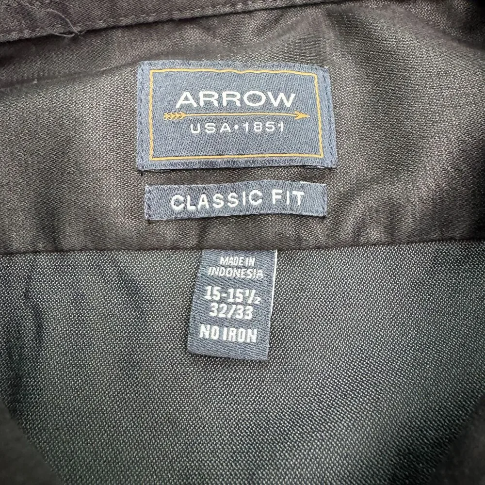 Arrow USA 1851 Classic Fit Non Iron Dress Shirt Mens 15.5 32/33 Black Workwear
